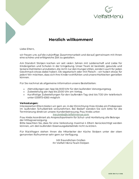 Informationen des Essenanbieters Vielfalt Menü